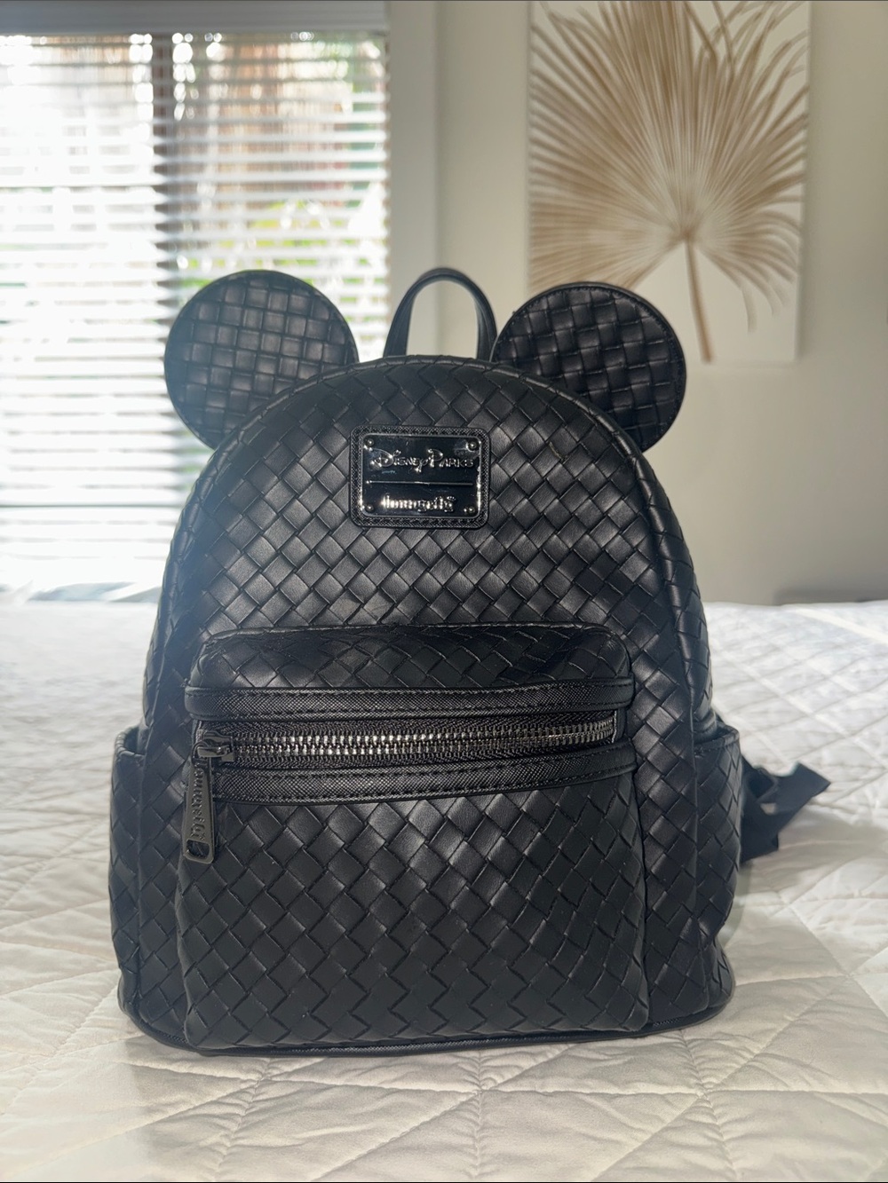 Loungefly Black Woven Mini Backpack with Mickey ears